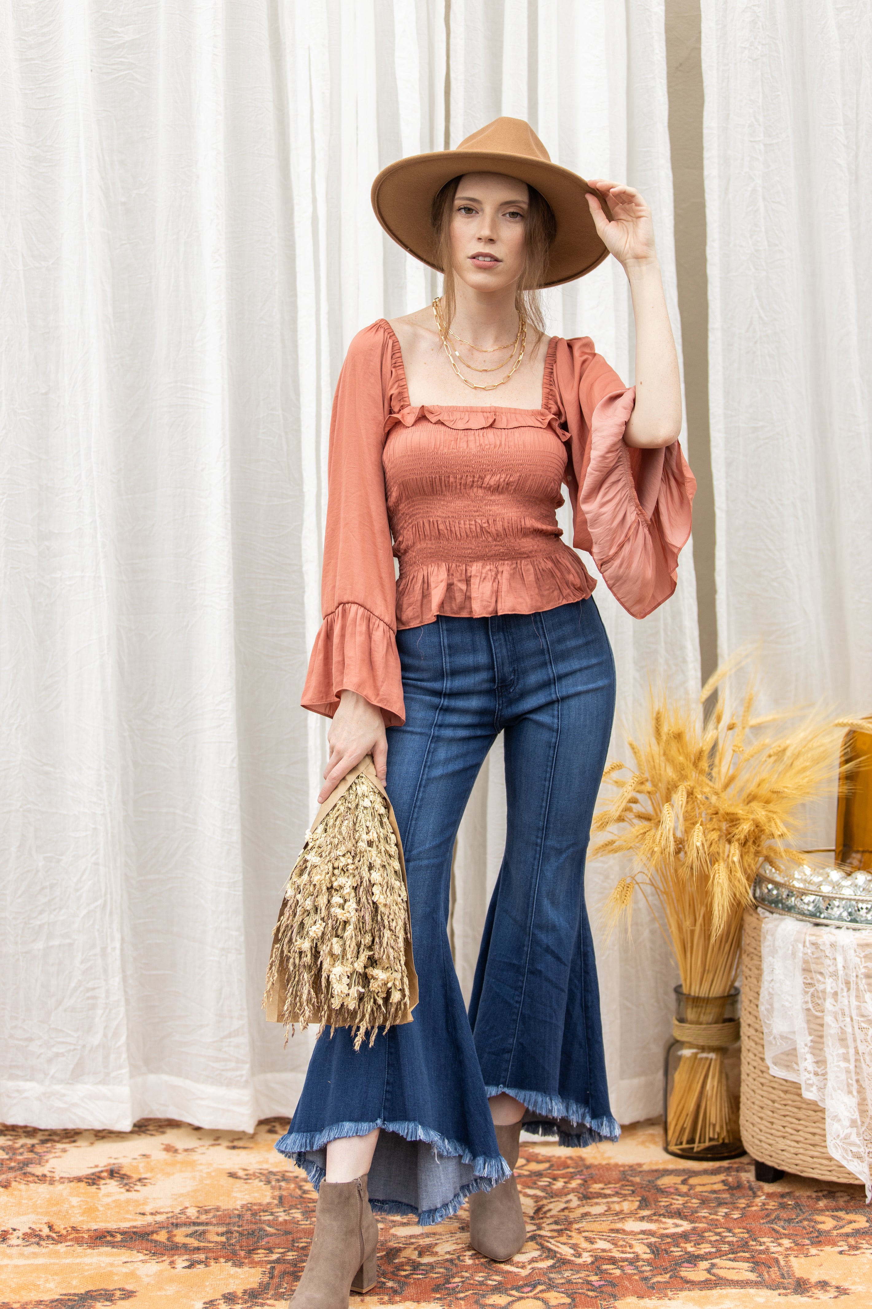 Caught Up in You Mauve Smock Top