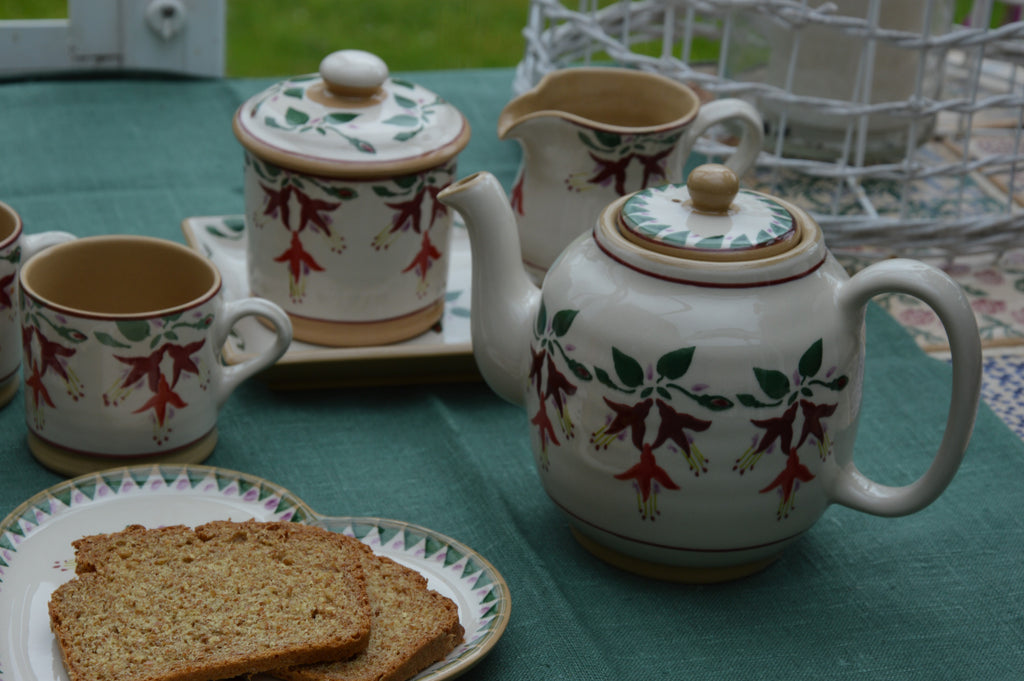 Fuchsia tea set Nicholas Mosse Pottery handcrafted spongeware