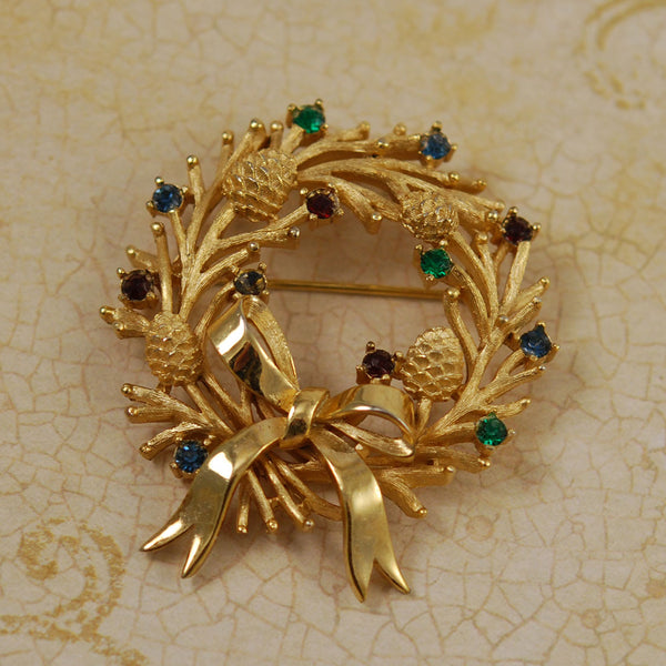 Trifari Gold Tone Wreath Brooch Vintage Estatebeads 