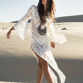 white lace bohemian maxi dress