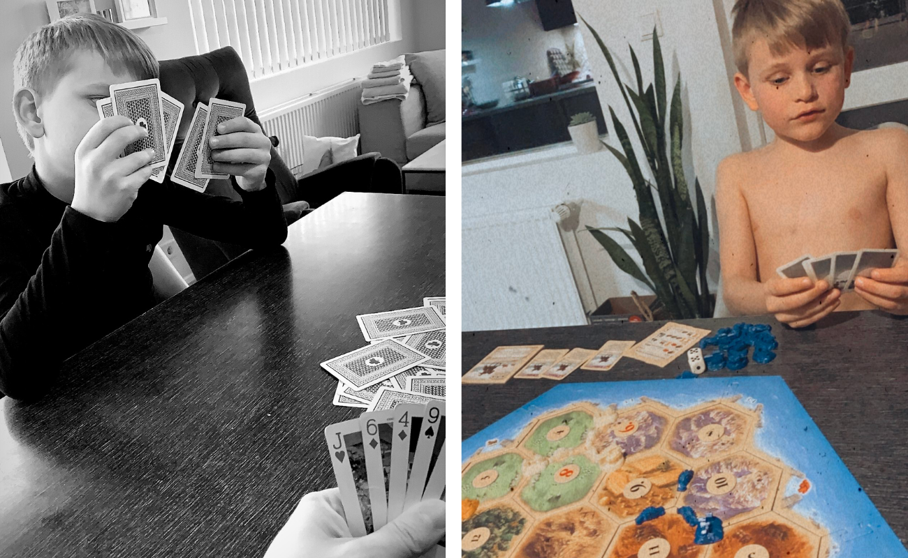 Boy playing board games and cards