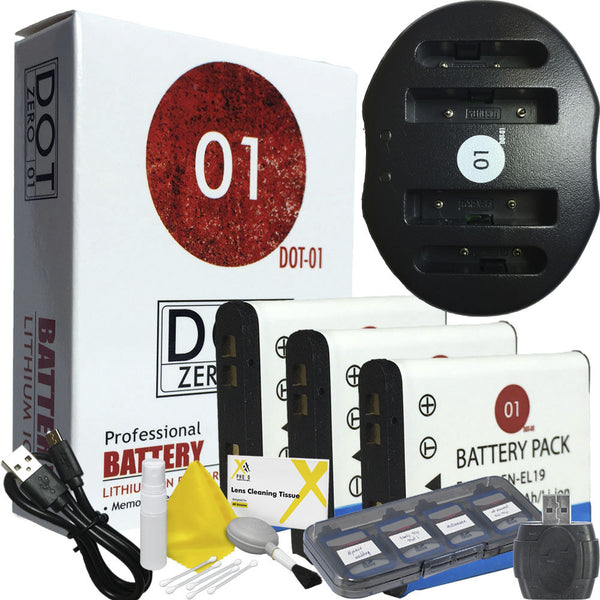 3x DOT-01 Nikon EN-EL19 Batteries + USB Charger for Nikon S4300