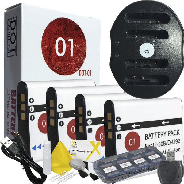 4x DOT-01 Olympus LI-50B Batteries + USB Charger for Olympus SZ-12