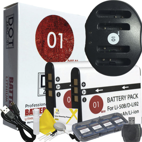 2x DOT-01 Olympus LI50B Batteries + USB Ch for Olympus Stylus 1020