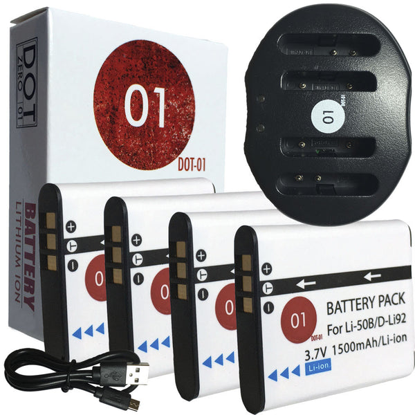 4x DOT-01 Olympus LI-50B Batteries + USB Charger for Olympus TG-630