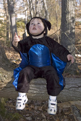 Boy in black and blue bat Halloween costume