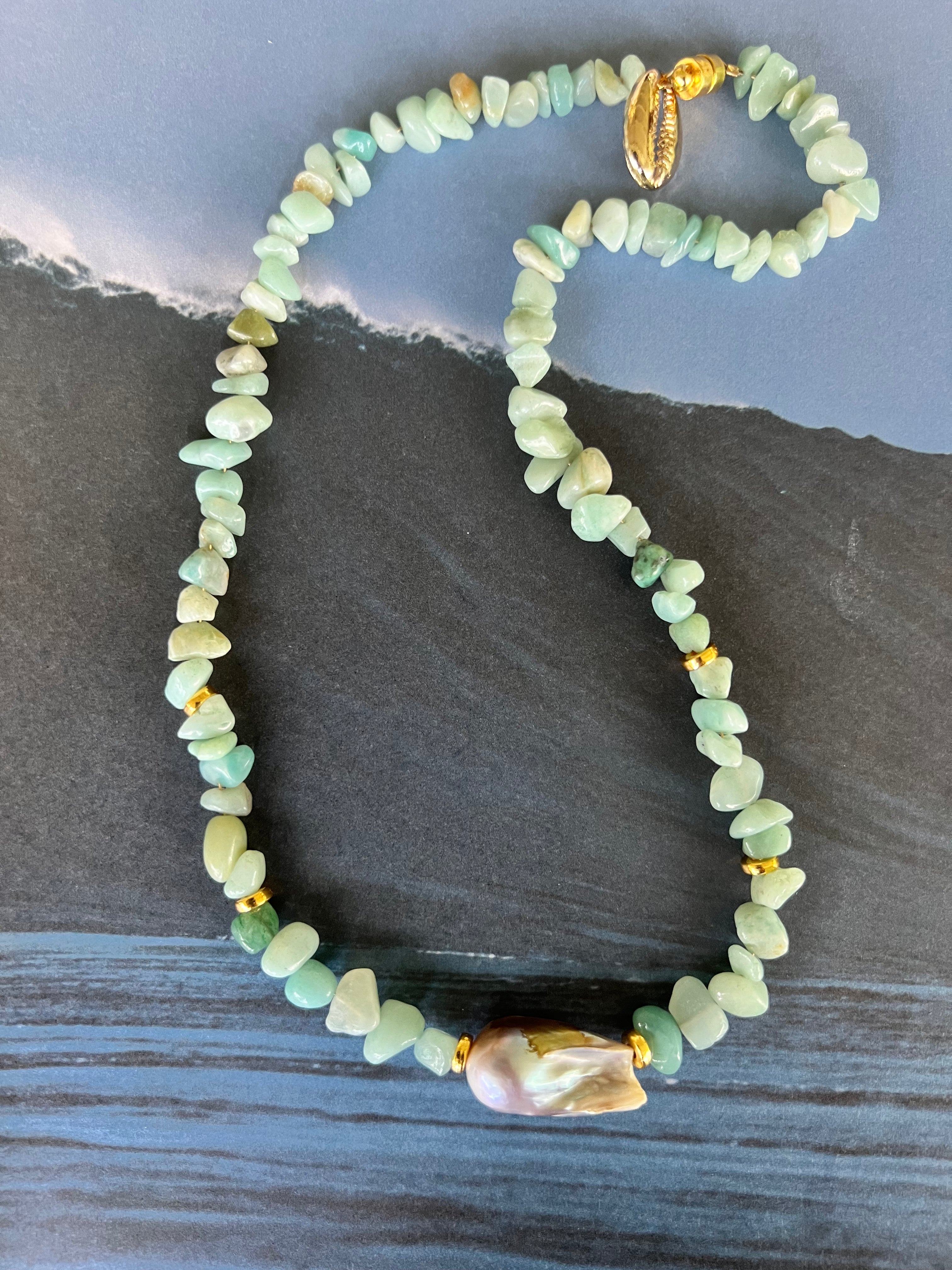 Baroque Pearl CRYSTAL Bead Necklace( Amazonite) - Honorooroo Lifestyle