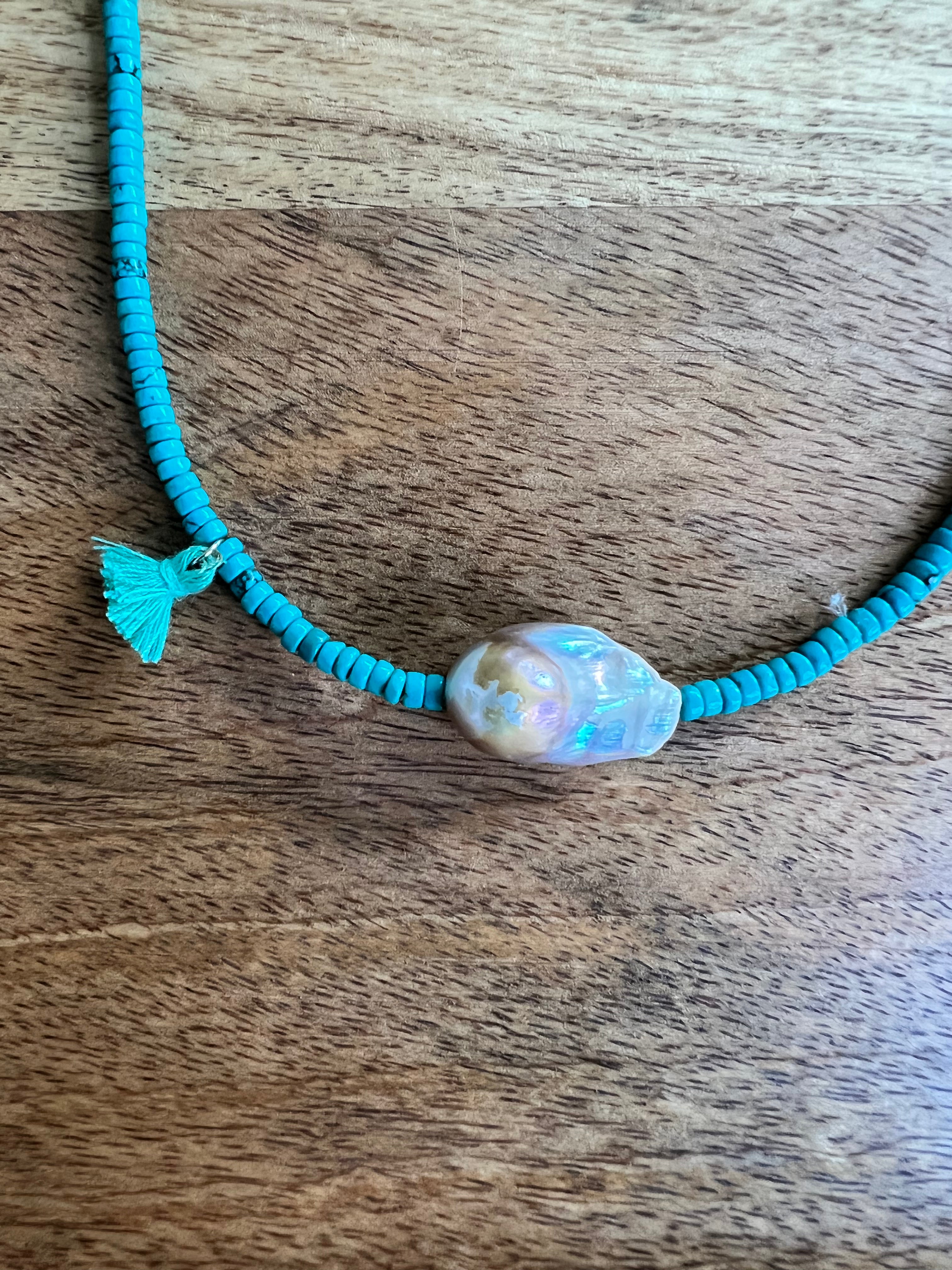 Baroque Pearl HEISHI Bead Necklace ( Turquoise) - Honorooroo Lifestyle