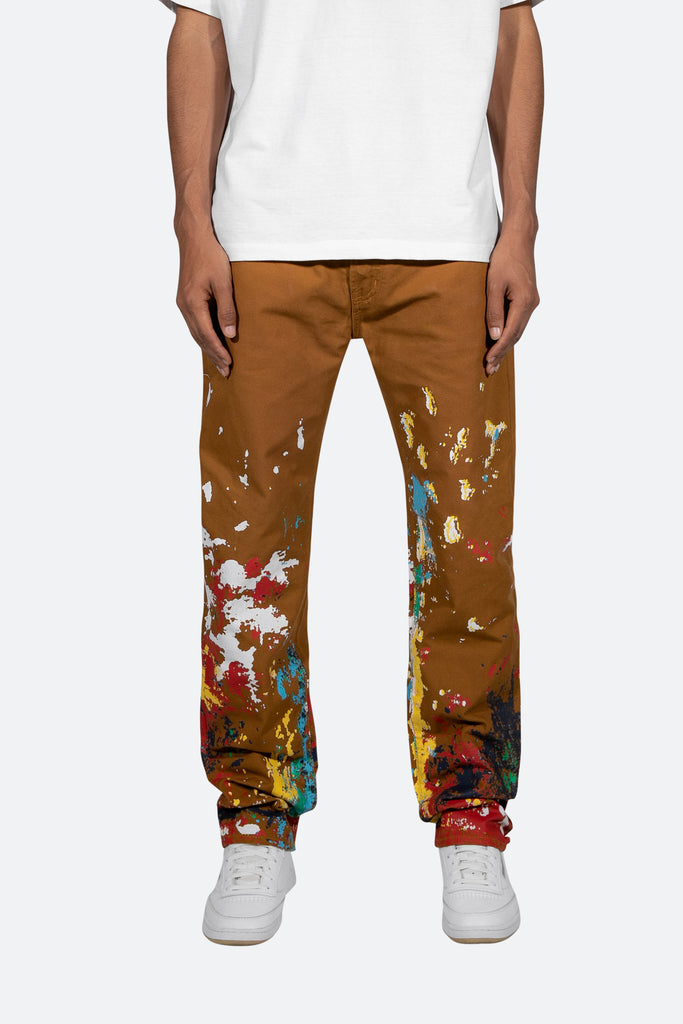 Broken Paint Baggy Pants - Brown