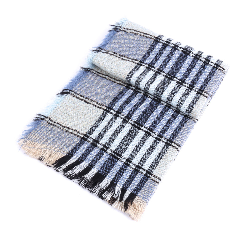 Ladies Circle Gauze Plaid Bristle Square Scarf