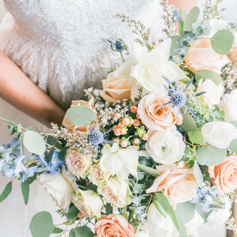 Peach Blue Bridal Bouquet Beach Elopement Oregon Coast Pacific North West Florist Floral