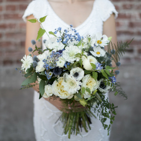Woodland Wildflower Wedding Bouquet Bridal Bride Bridesmaid White Blue Flowers Portland OR