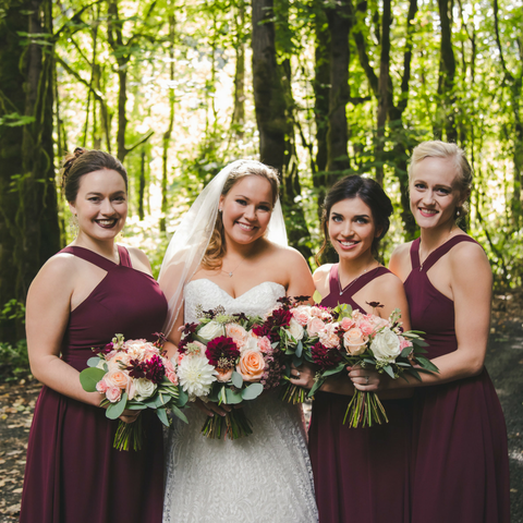 woodland bridal bouquet burgundy blush bridesmaids bouquet