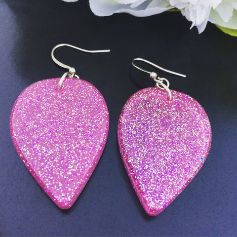 Large Tear Drop Earrings - Pink