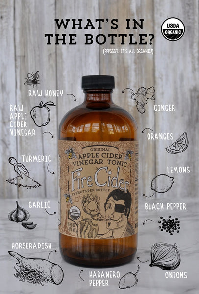 What gives Fire Cider it's Tonic Boom? Whole, raw, certified organic ingredients!
