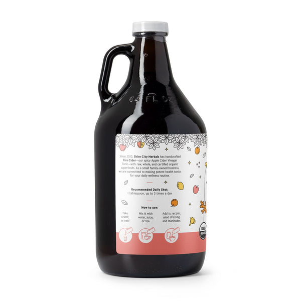 Fire Cider | 64 oz | Glass Growler | Honey-Free | Apple Cider Vinegar and Spice Tonic |