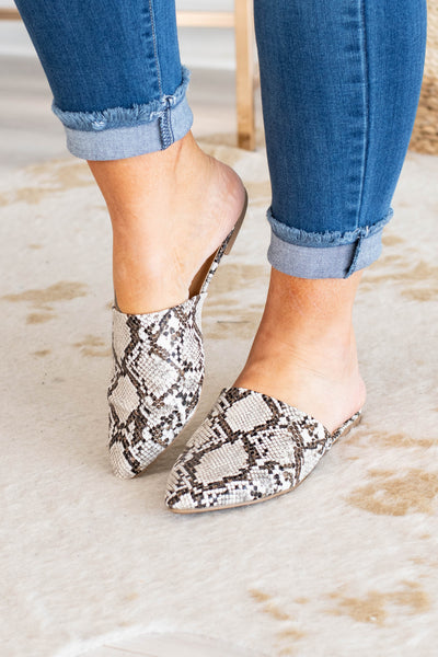 black snakeskin mules