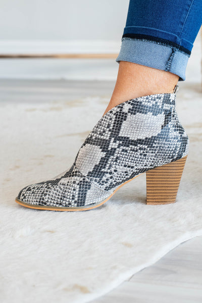 snakeskin cut out booties