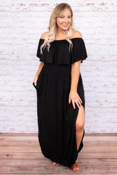 black solid maxi dress