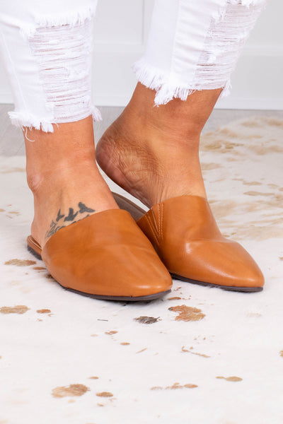 tan leather mules