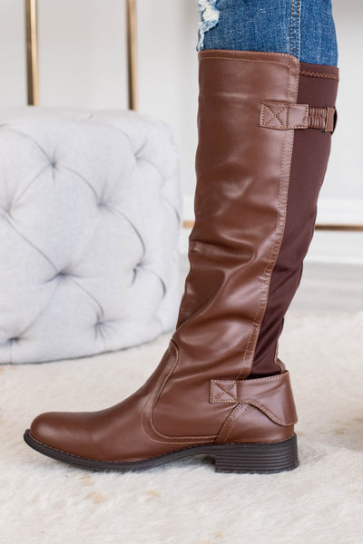 cognac knee high boots