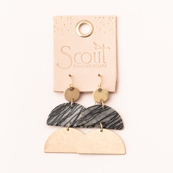 Stone Half Earring Petrified Wood/Gold - Scout Curated