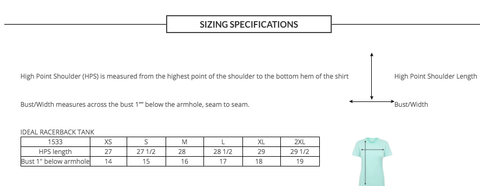 Blue Crab Racerback Tank Size Chart