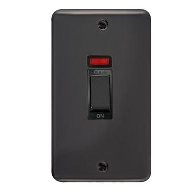 Curved Black Nickel 45A Ingot 2 Gang DP Switch With Neon - Black Trim Trim- Black Trim