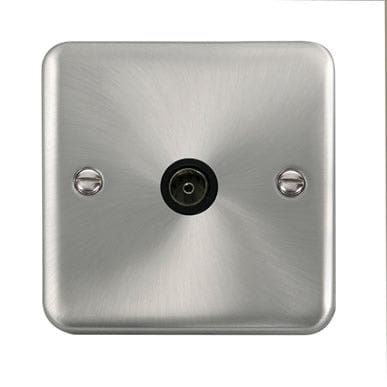 Curved Satin Chrome Single Coaxial Outlet - Black Trim Trim- Black Trim