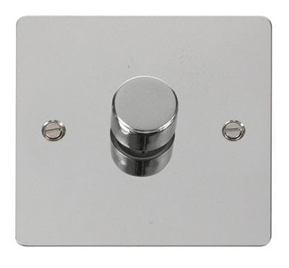 Flat Plate Polished Chrome 1 Gang 2 Way 400w Dimmer Switch - Black