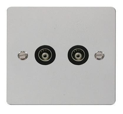 Flat Plate Polished Chrome 2 Gang Isolated Coaxial Socket - Black
