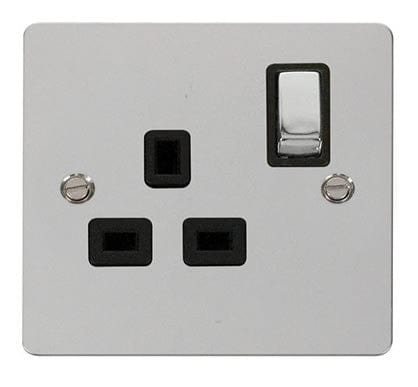 Flat Plate Polished Chrome Ingot 1 Gang 13A DP Switched Socket - Black