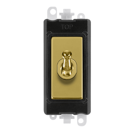 Gridpro Polished Brass 20A 2 Way Toggle Light Switch Module - Black Trim