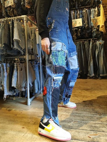 Dungarees customized with denim and paint - www.koostyle.co.uk