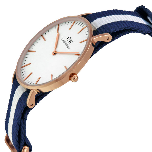 Daniel Wellington 0503DW Classic Glasgow Rose Gold 36mm Blue/White NATO Ladies Watch 32° Watches