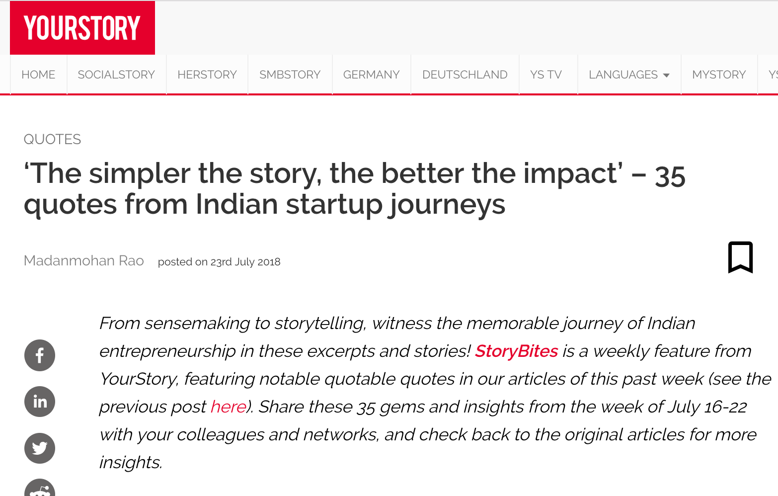 YourStory | ‘The simpler the story, the better the impact’ – 35 quotes from Indian startup journeys