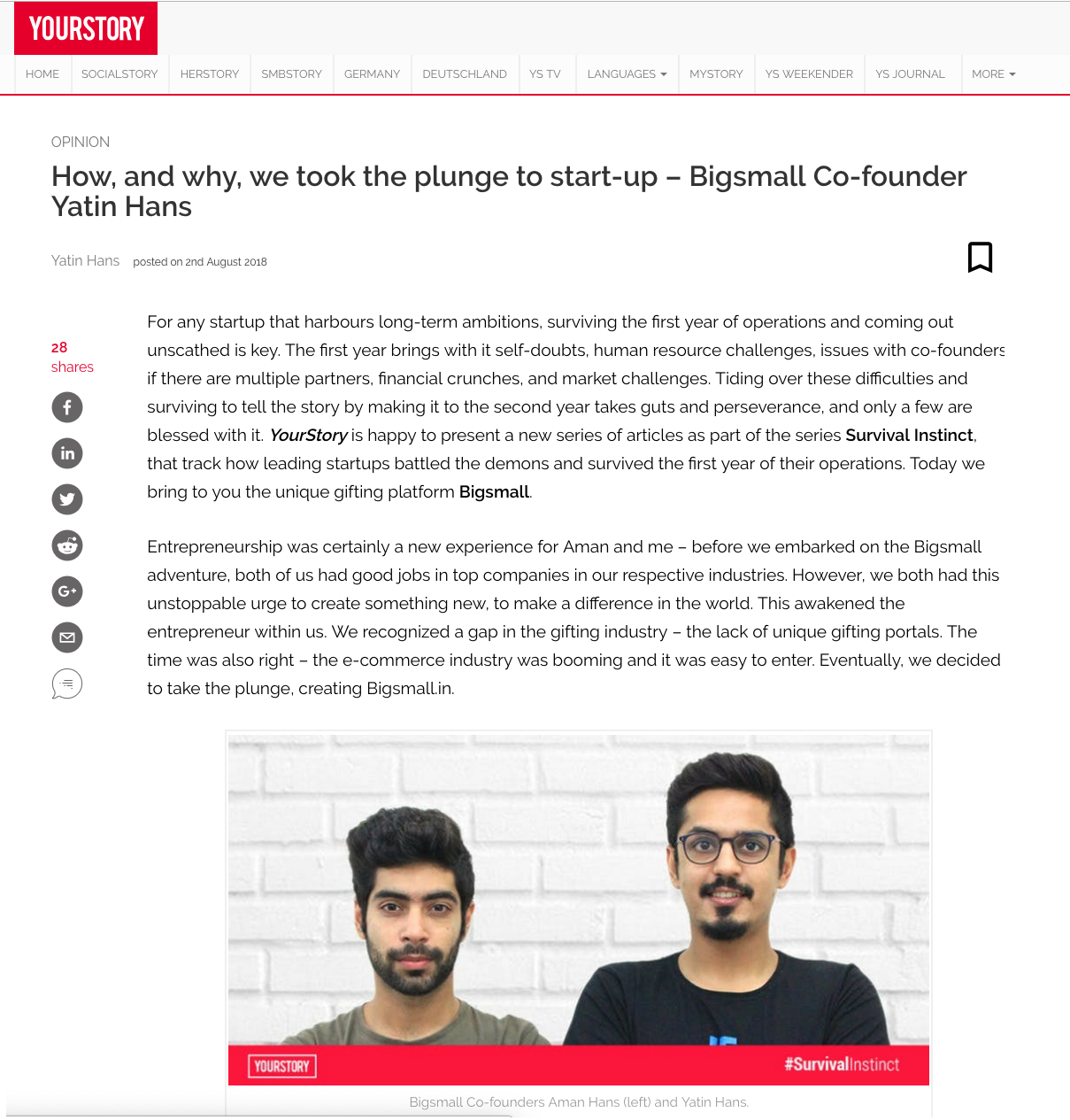 YourStory | How, and why, we took the plunge to start-up – Bigsmall Co-founder Yatin Hans