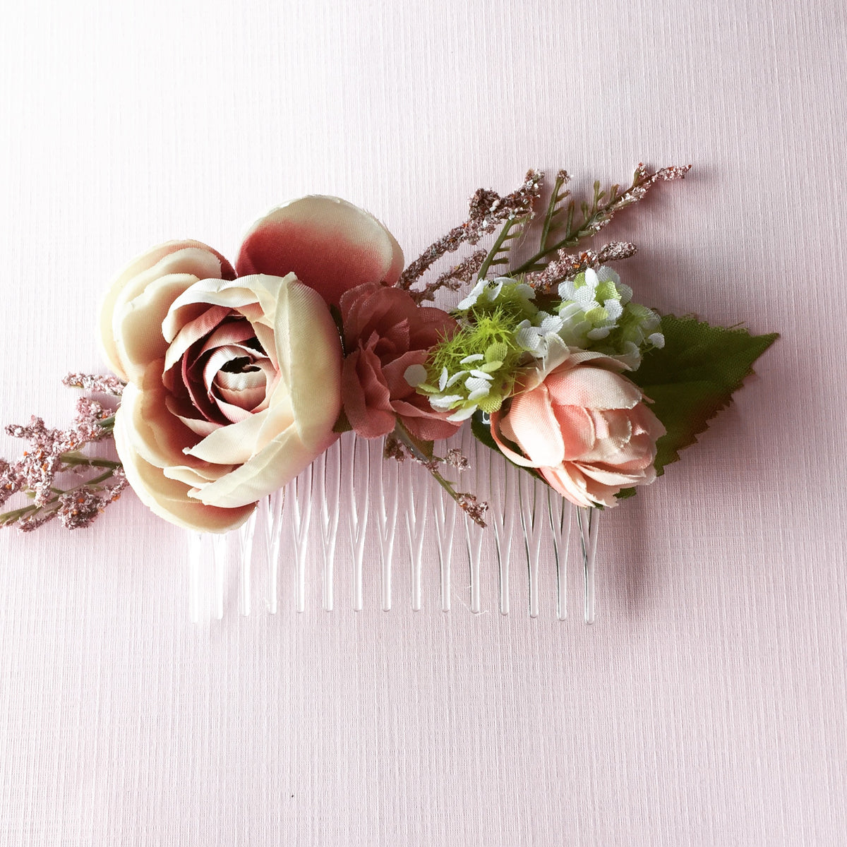 Dusty Rose Mauve Flower Hair Comb Bridal Maidenlaneboutique 6877