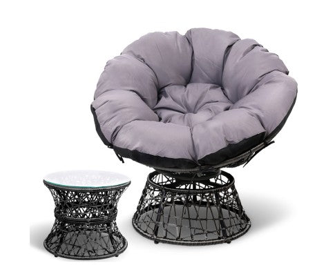 Gardeon Papasan Chair and Side Table - Black