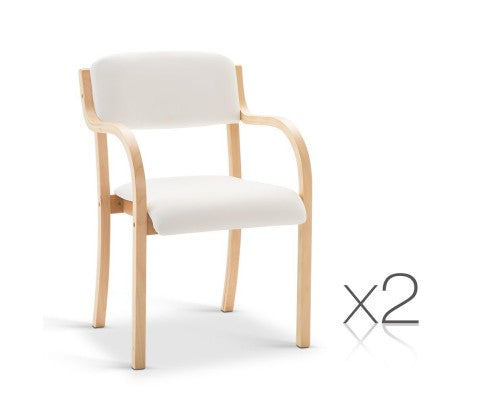 Set of 2 PU Leather Dining Chair White and Beige