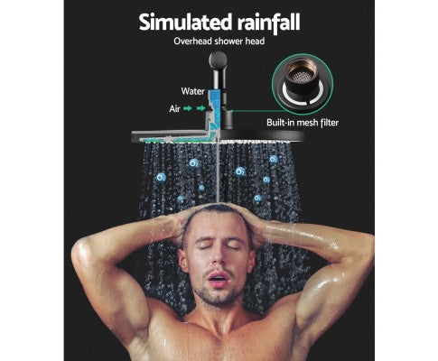 WELS Round 9 inch Rain Shower Head and Mixer Set Handheld Spray Bracket Rail Mat Black
