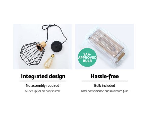 Artiss 3x Pendant Light Wood and Metal Black