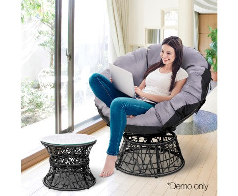 Gardeon Papasan Chair and Side Table - Black
