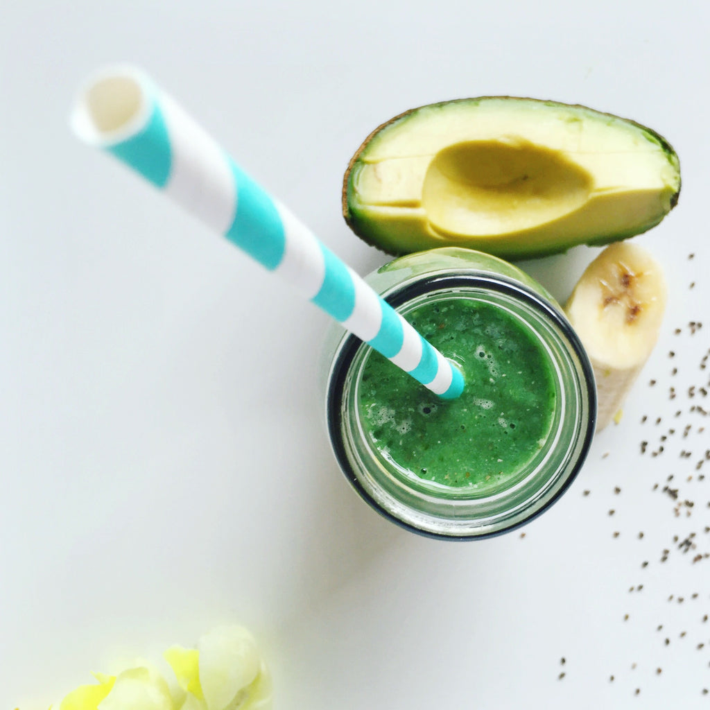 green smoothie with avocado and chia seeds