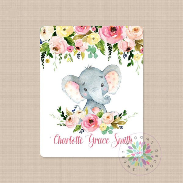 Pink Minky and White Chenille Personalized with Your Baby Girl/'s First Name in Vintage Florals Monogrammed Baby Blanket in SHABBY CHIC