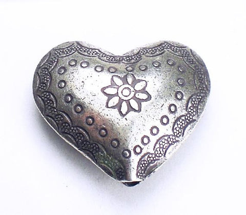 Puffed Heart Bead Karen Hill Tribe Fine Silver Bead Focal Bead 23.5 x 27.7mm HT-238