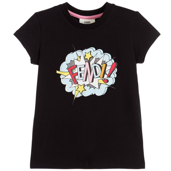Fendi Girls Black T-shirt with Colorful 