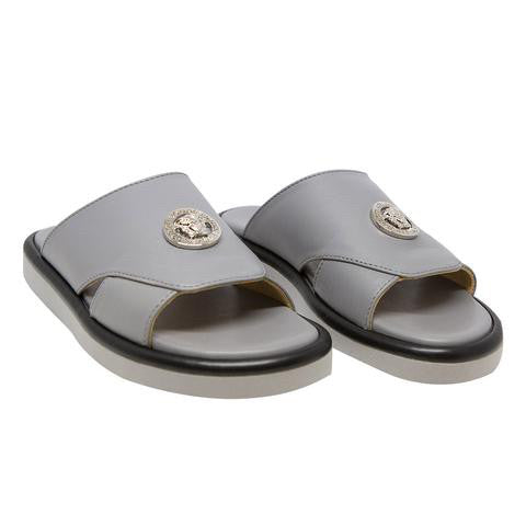 Versace Boys Grey Leather Slide Sandals 