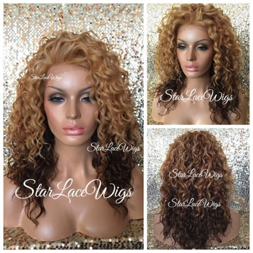 Wavy Strawberry Blonde Ombre Synthetic Lace Front Wig - Val