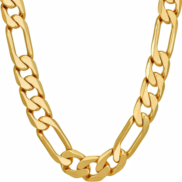 LIFETIME JEWELRY Beveled Figaro Chain Necklaces for Women and Men 24k Real Gold Plated  6.5mm, 8mm, 9.5mm & 11mm 
